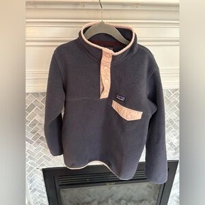 Patagonia Kids Fleece Pullover Jacket - Charcoal with Light Pink Trim